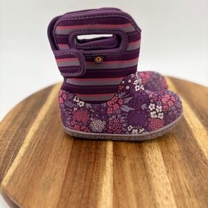 Baby Bogs NW Purple Floral Striped Waterproof Boots Size 7 Infants